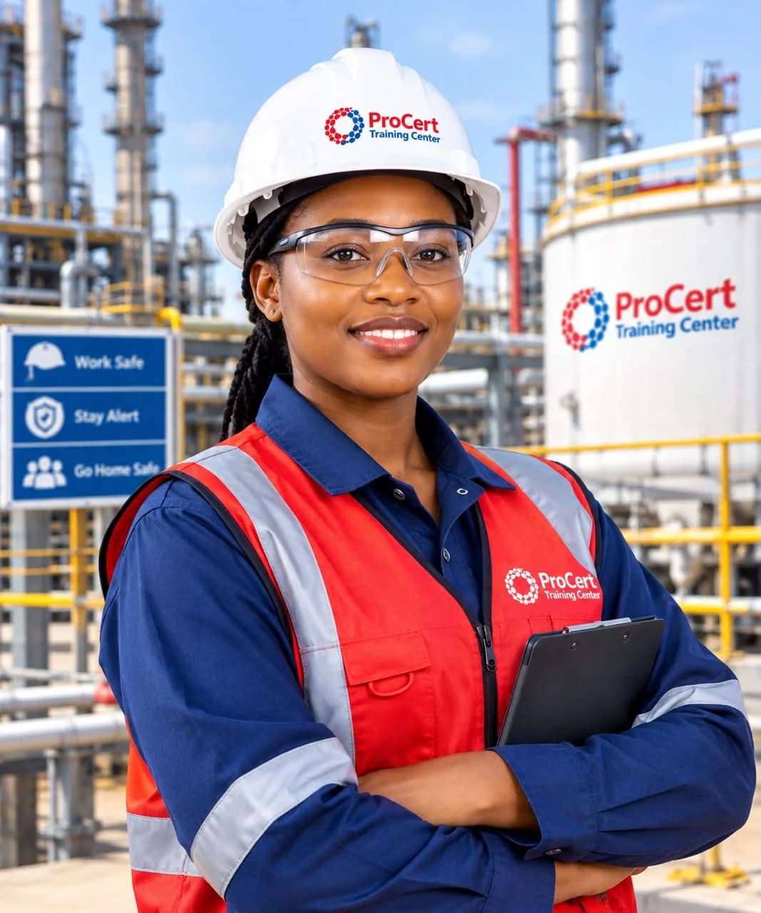 Illustrative HSE professional at an industrial plant